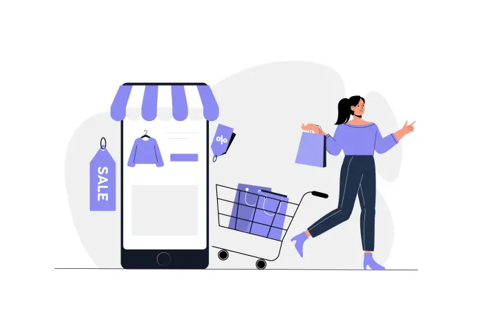 Online Shopping Cart Flat Design Character Illustration image